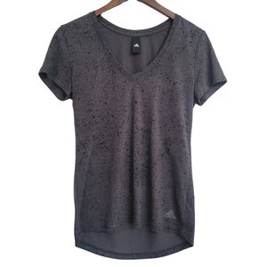 Adidas Shirt Adult Womens Small Gray Short Sleeve V Neck Logo Spotted Ladies